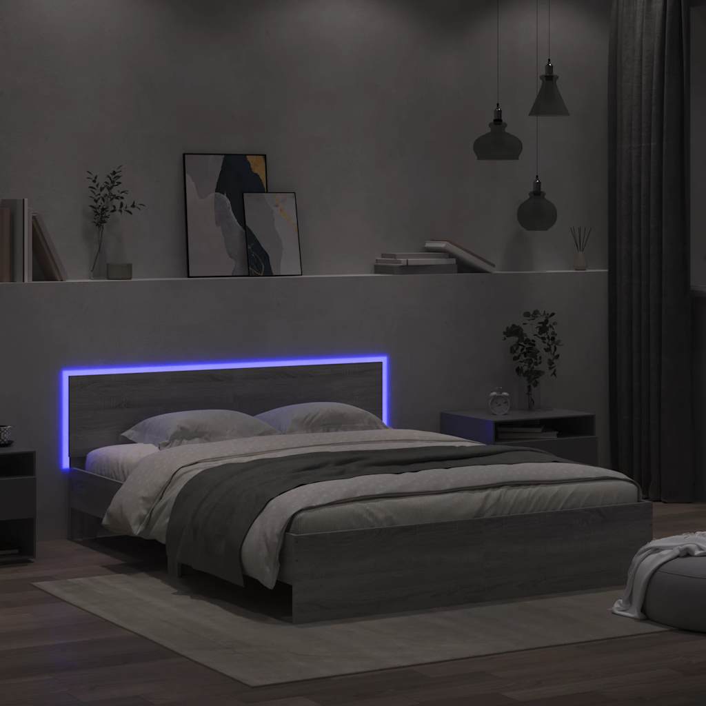 Rám Postele S Čelem A Led Osvětlením Šedý Sonoma 150 X 200 Cm