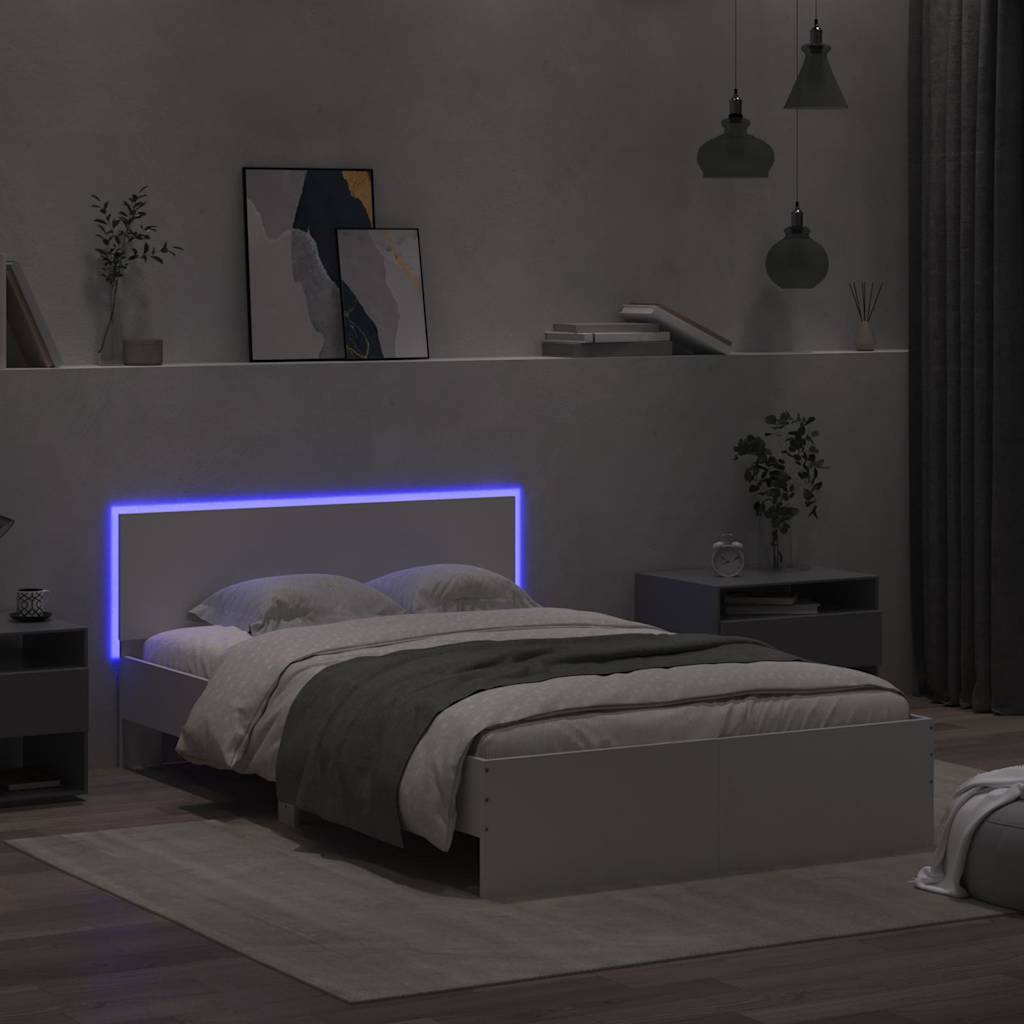 Rám Postele S Čelem A Led Osvětlením Bílý 140 X 200 Cm