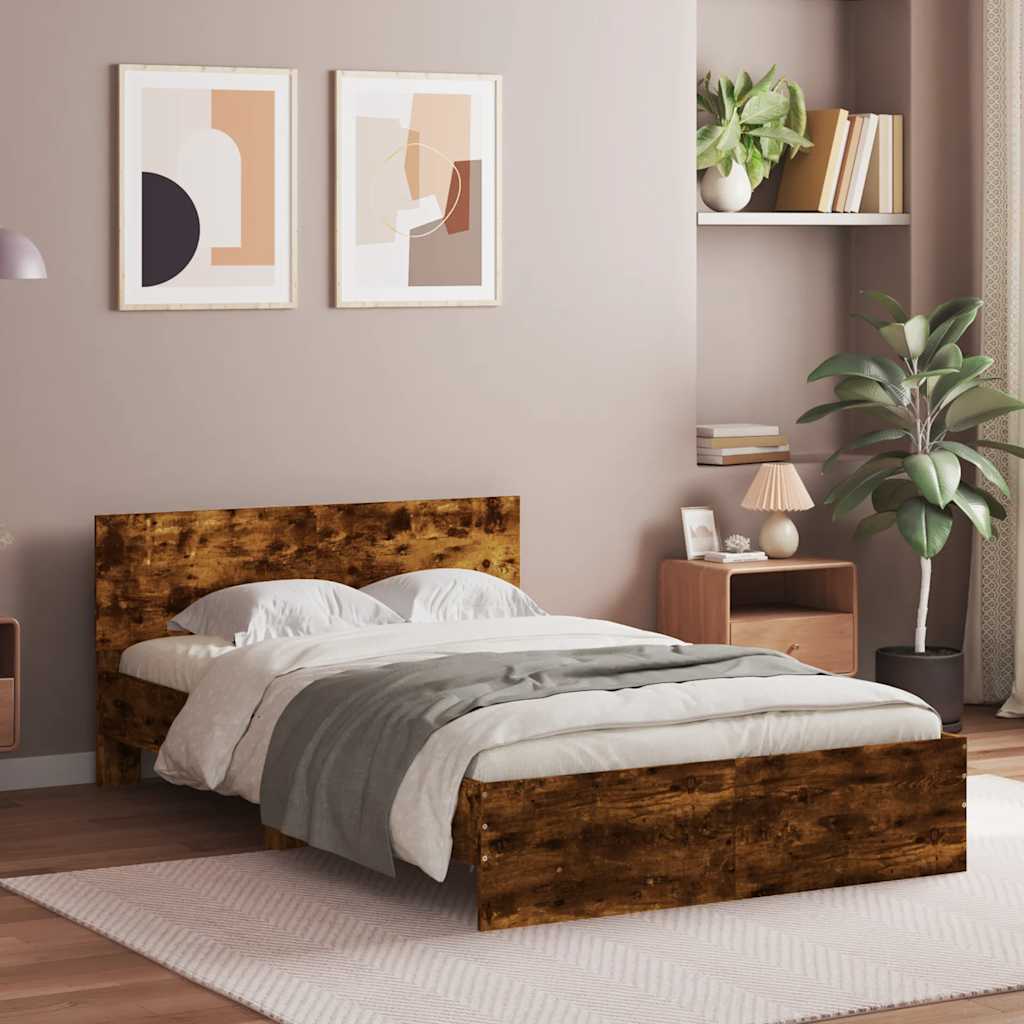 Rám Postele S Čelem A Led Osvětlením Kouřový Dub 140 X 200 Cm