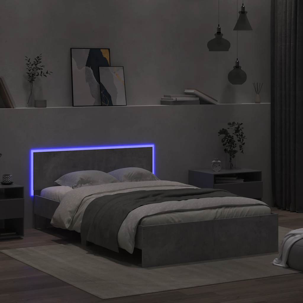 Rám Postele S Čelem A Led Osvětlením Betonově Šedý 120 X 200 Cm
