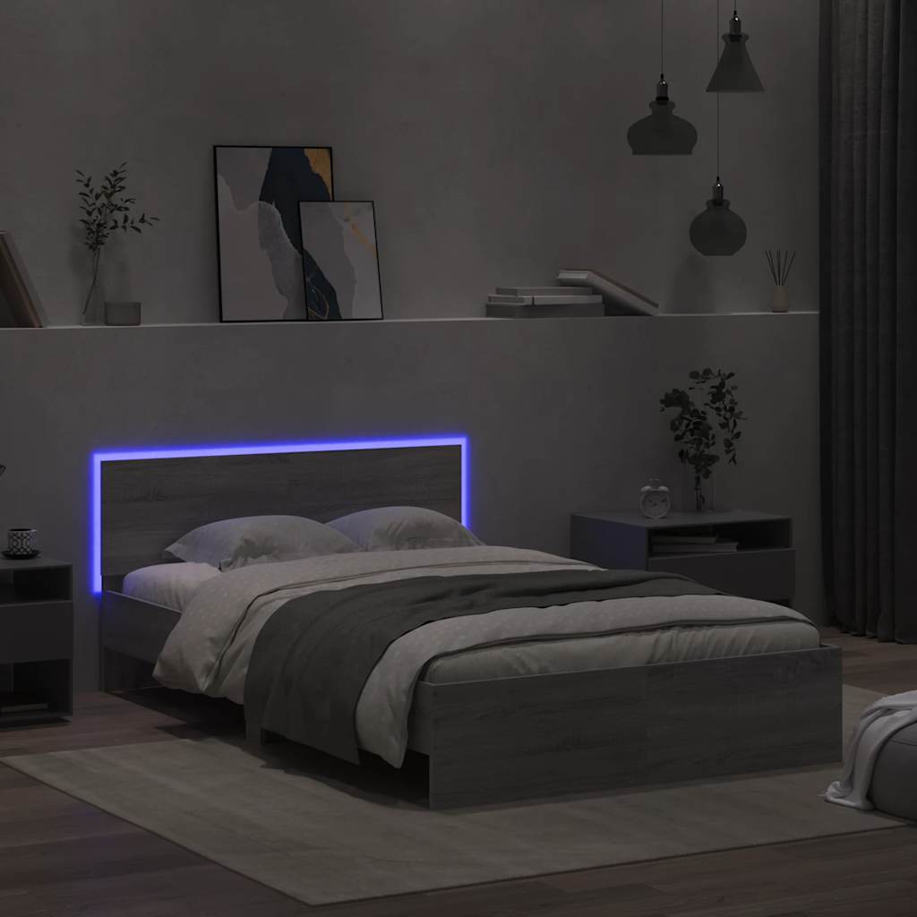 Rám Postele S Čelem A Led Osvětlením Šedý Sonoma 120 X 200 Cm