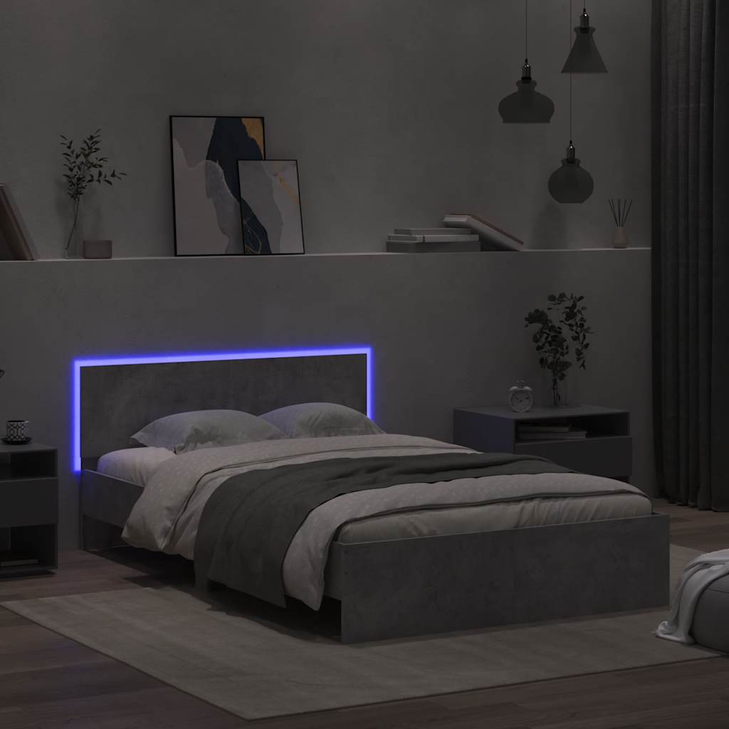 Rám Postele S Čelem A Led Osvětlením Betonově Šedý 140 X 190 Cm