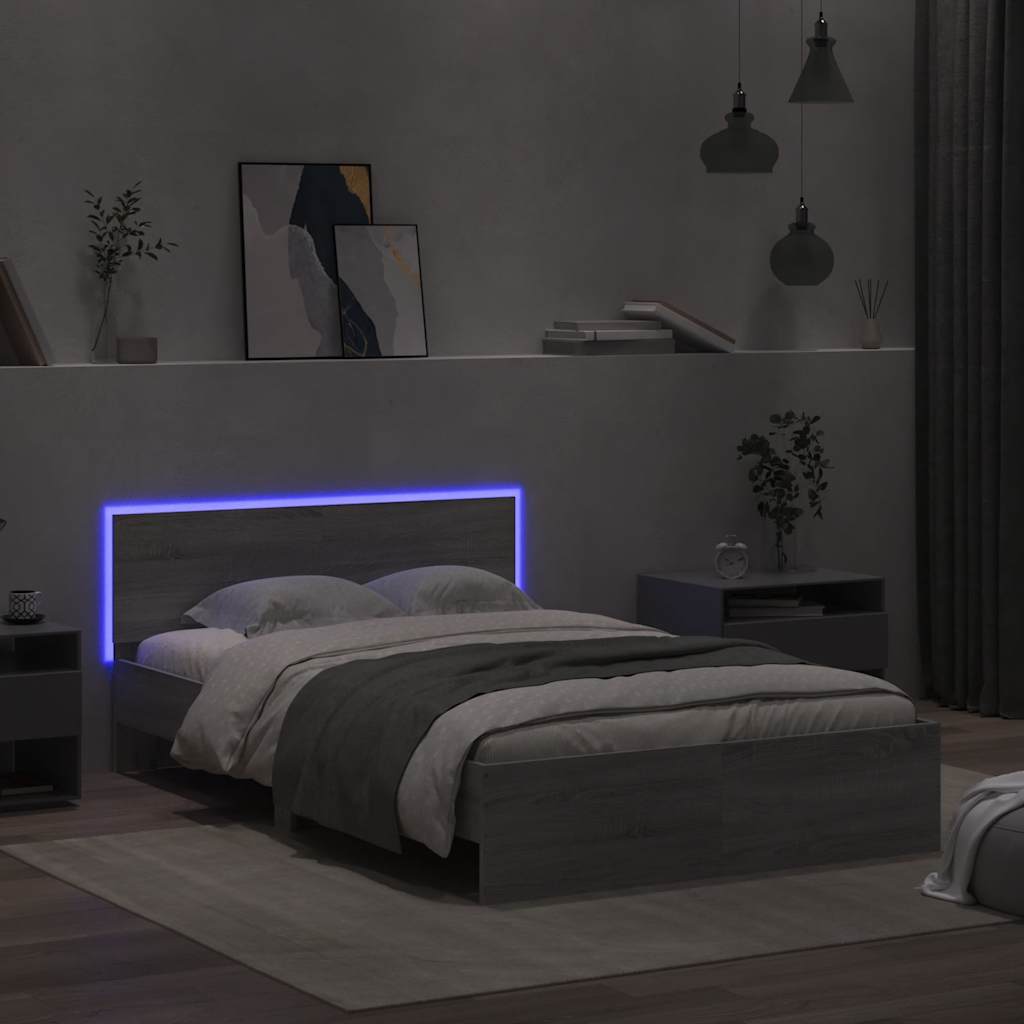 Rám Postele S Čelem A Led Osvětlením Šedý Sonoma 140 X 190 Cm