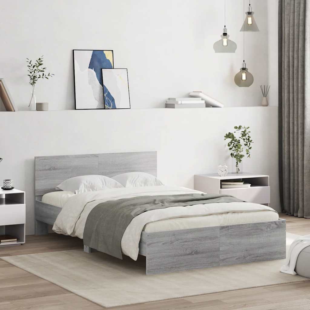 Rám Postele S Čelem A Led Osvětlením Šedý Sonoma 140 X 190 Cm