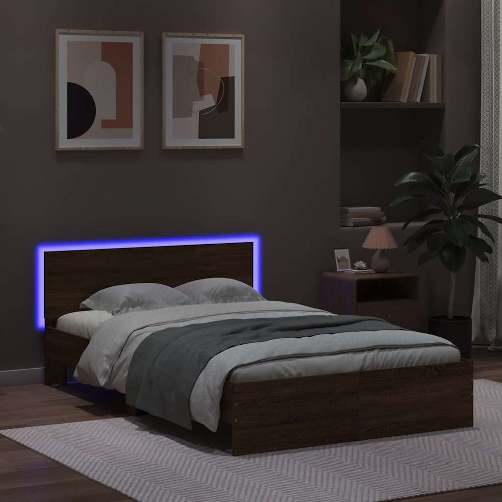 Rám Postele S Čelem A Led Osvětlením Hnědý Dub 140 X 190 Cm