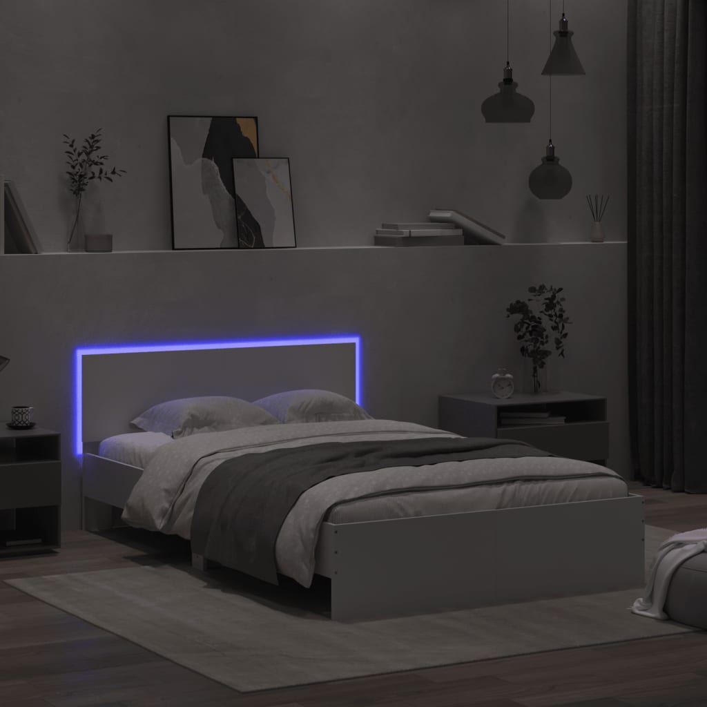 Rám Postele S Čelem A Led Osvětlením Bílý 135 X 190 Cm