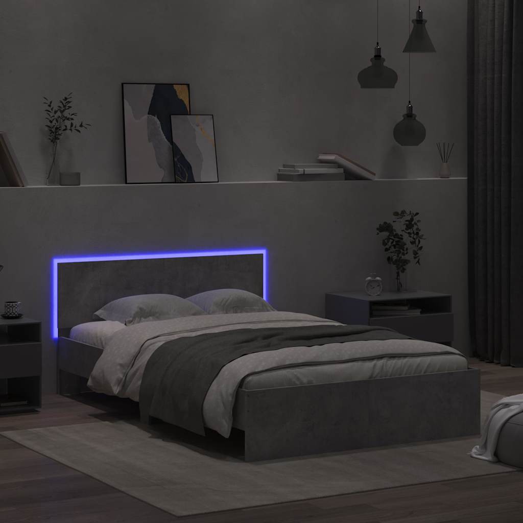 Rám Postele S Čelem A Led Osvětlením Betonově Šedý 135 X 190 Cm