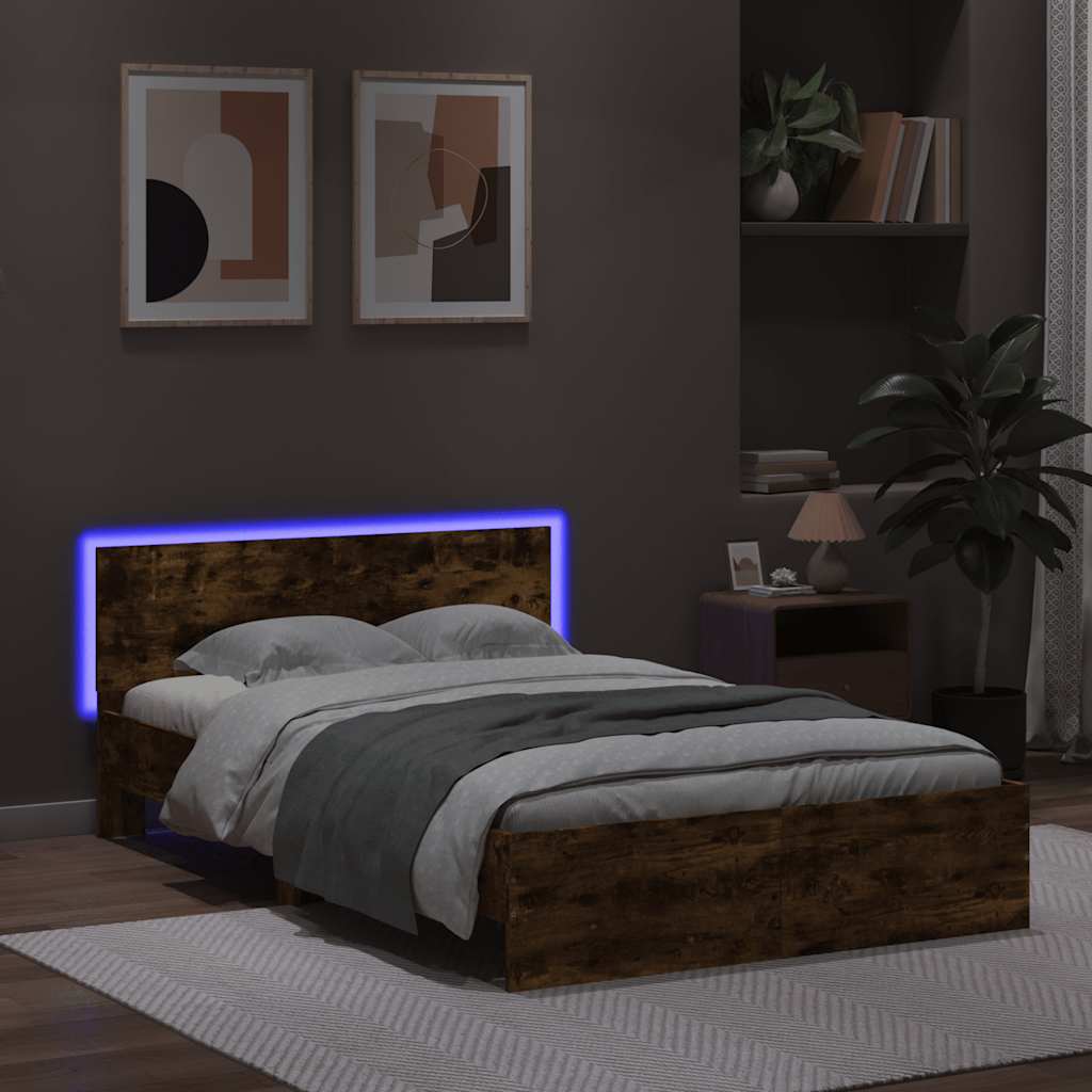 Rám Postele S Čelem A Led Osvětlením Kouřový Dub 135 X 190 Cm