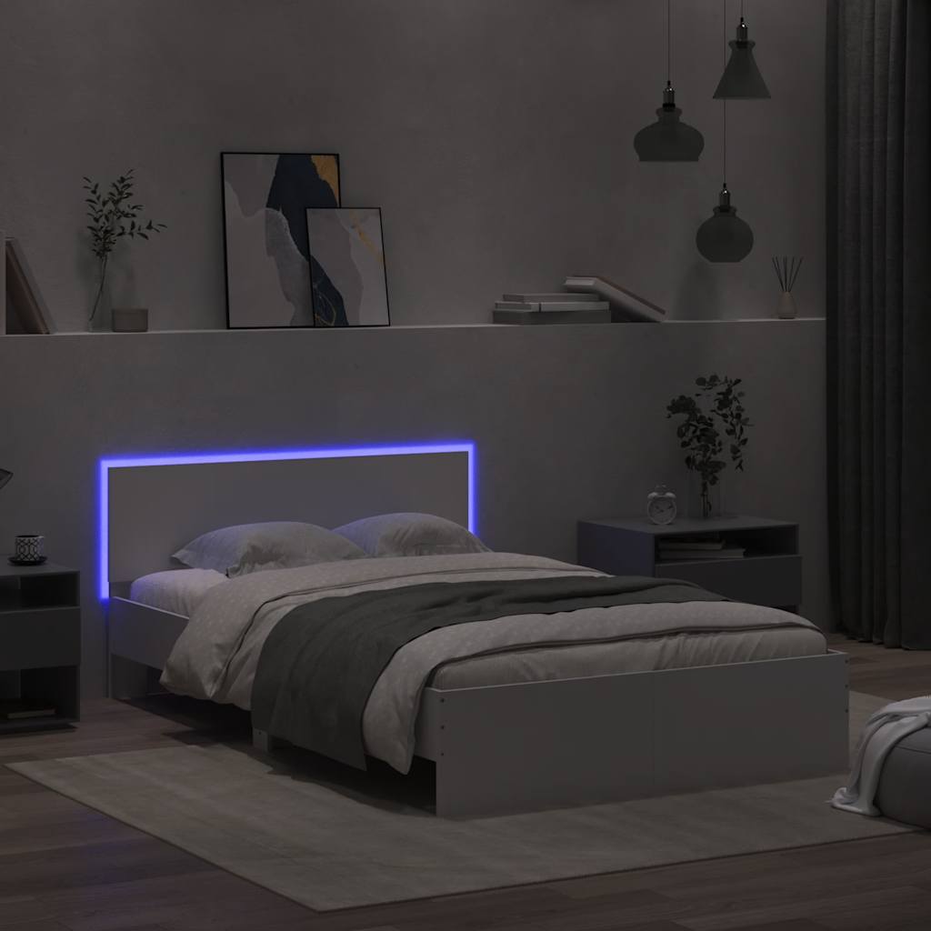Rám Postele S Čelem A Led Osvětlením Bílý 120 X 190 Cm