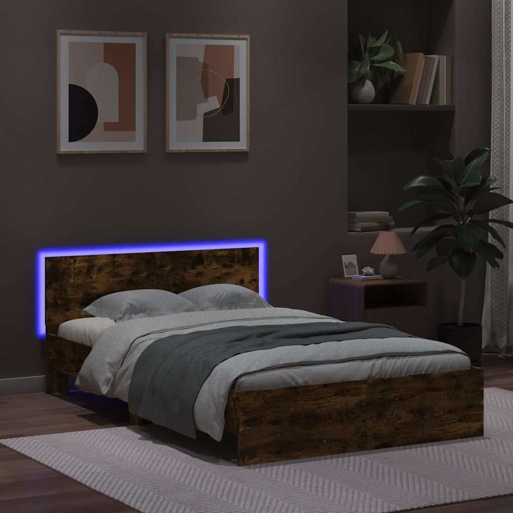 Rám Postele S Čelem A Led Osvětlením Kouřový Dub 120 X 190 Cm