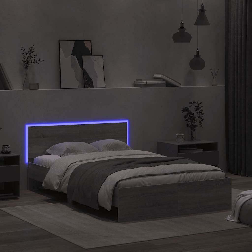 Rám Postele S Čelem A Led Osvětlením Šedý Sonoma 120 X 190 Cm