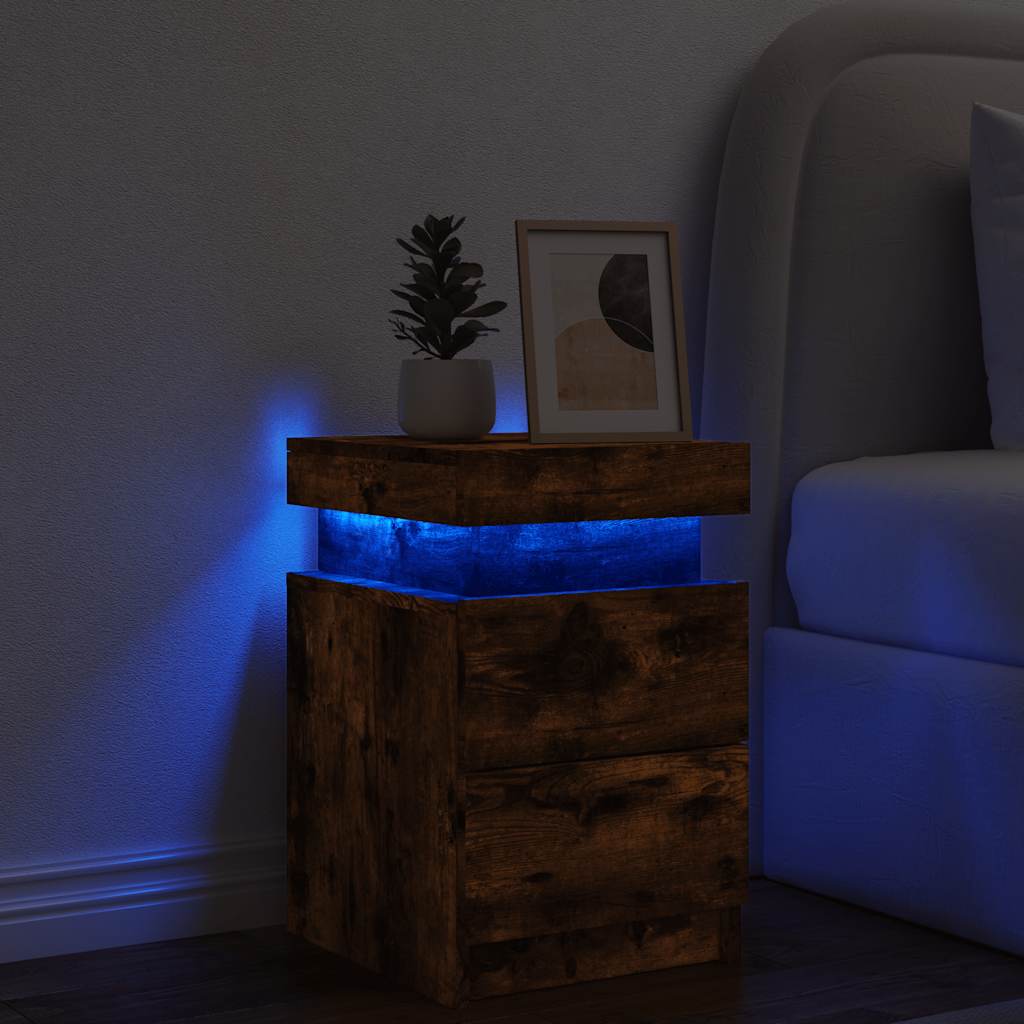Noční Stolek S Led Osvětlením Kouřový Dub 35 X 39 X 55 Cm