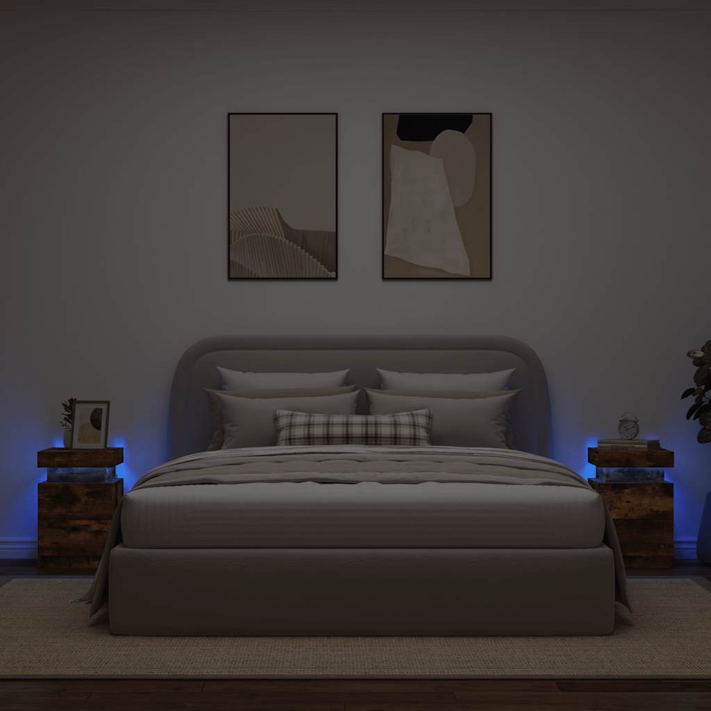Noční Stolky S Led Osvětlením 2 Ks Kouřový Dub 35 X 39 X 55 Cm