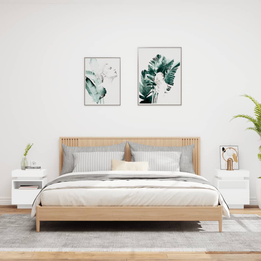 Noční Stolky S Led Osvětlením 2 Ks Bílé 40 X 39 X 48,5 Cm