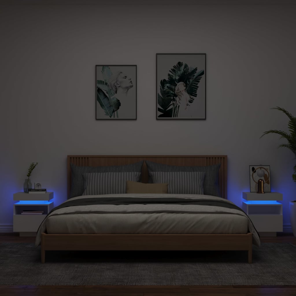 Noční Stolky S Led Osvětlením 2 Ks Bílé 40 X 39 X 48,5 Cm
