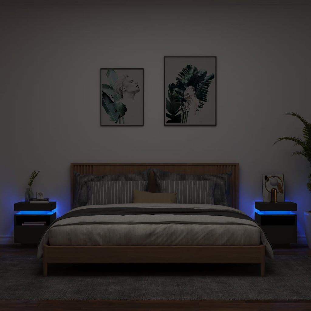 Noční Stolky S Led Osvětlením 2 Ks Bílé 40 X 39 X 48,5 Cm