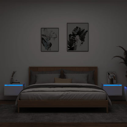 Nástěnné Noční Stolky S Led Osvětlením 2 Ks Černé