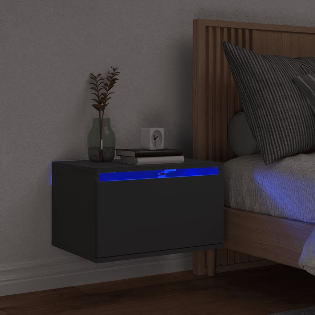 Nástěnné Noční Stolky S Led Osvětlením 2 Ks Černé