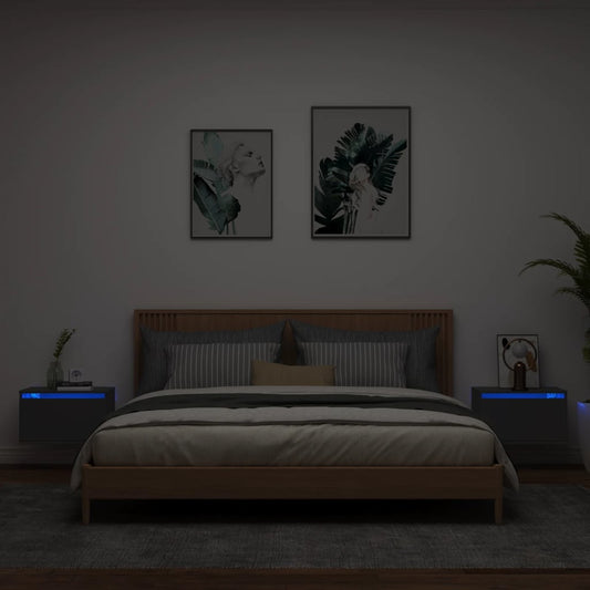 Nástěnné Noční Stolky S Led Osvětlením 2 Ks Černé