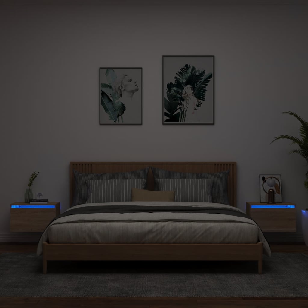Nástěnné Noční Stolky S Led Osvětlením 2 Ks Černé