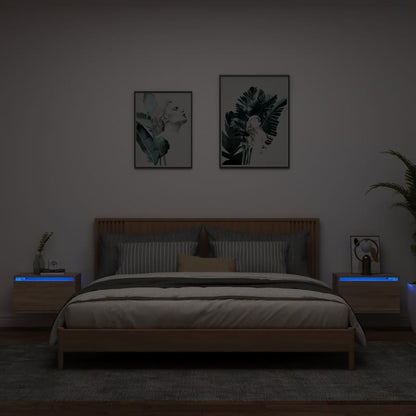 Nástěnné Noční Stolky S Led Osvětlením 2 Ks Černé