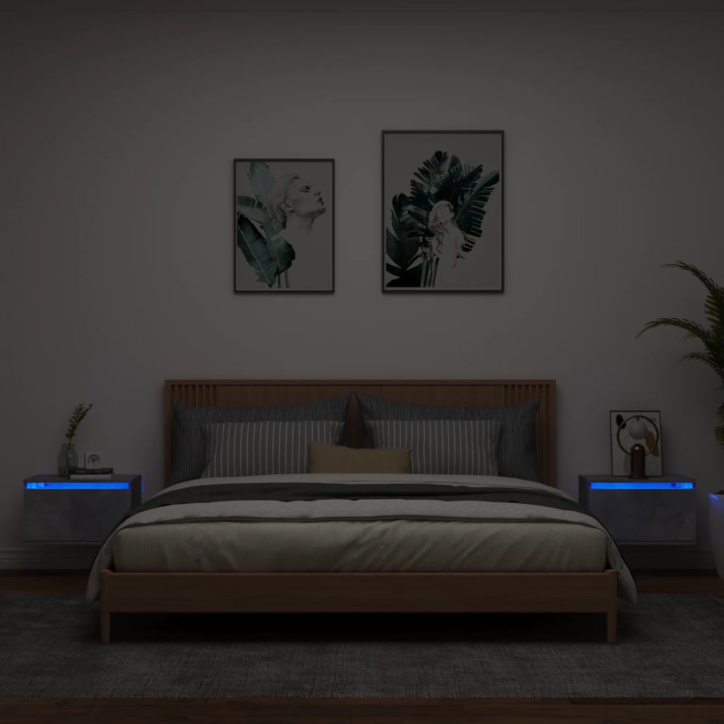 Nástěnné Noční Stolky S Led Osvětlením 2 Ks Černé