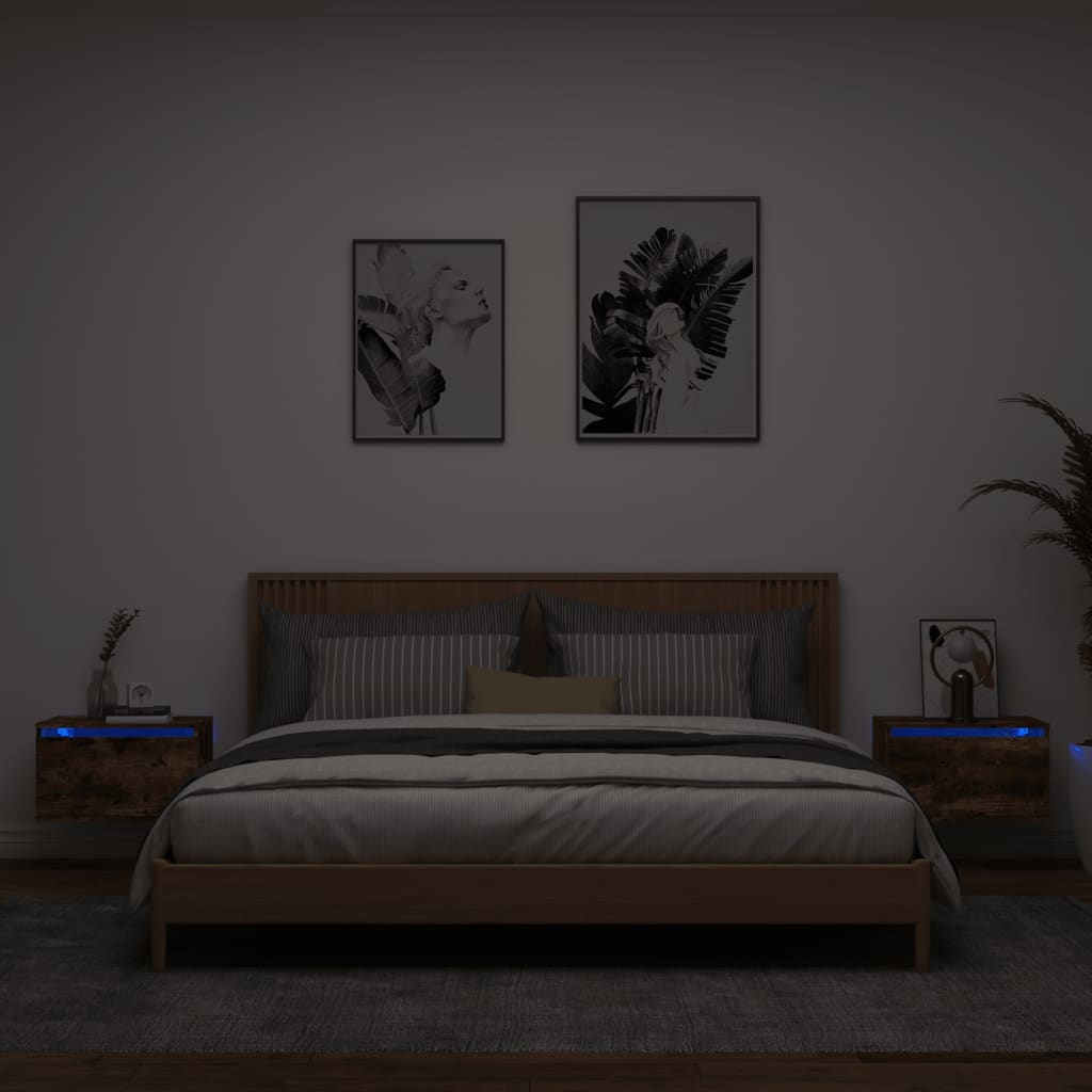 Nástěnné Noční Stolky S Led Osvětlením 2 Ks Černé