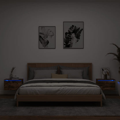 Nástěnné Noční Stolky S Led Osvětlením 2 Ks Černé