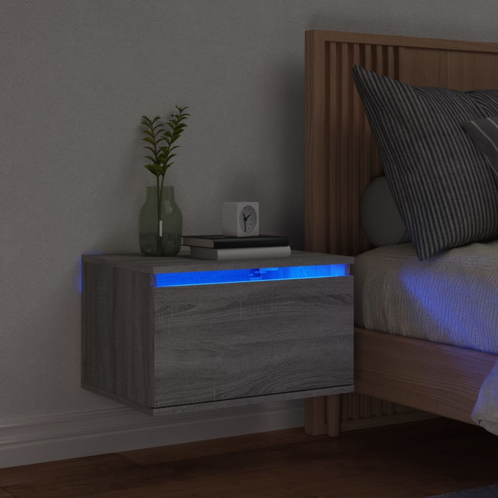 Nástěnné Noční Stolky S Led Osvětlením 2 Ks Černé