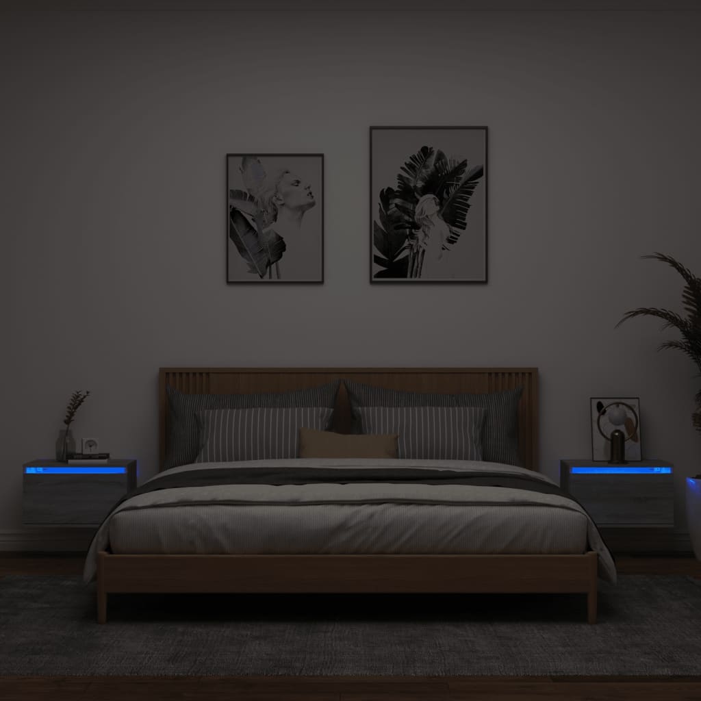 Nástěnné Noční Stolky S Led Osvětlením 2 Ks Černé