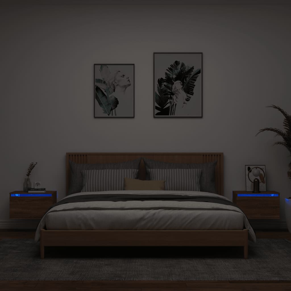 Nástěnné Noční Stolky S Led Osvětlením 2 Ks Černé