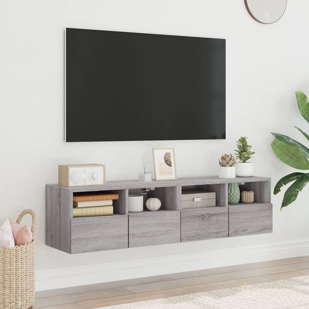 Nástěnné Tv Skříňky 2 Ks Šedé Sonoma 60 X 30 X 30 Cm Kompozit