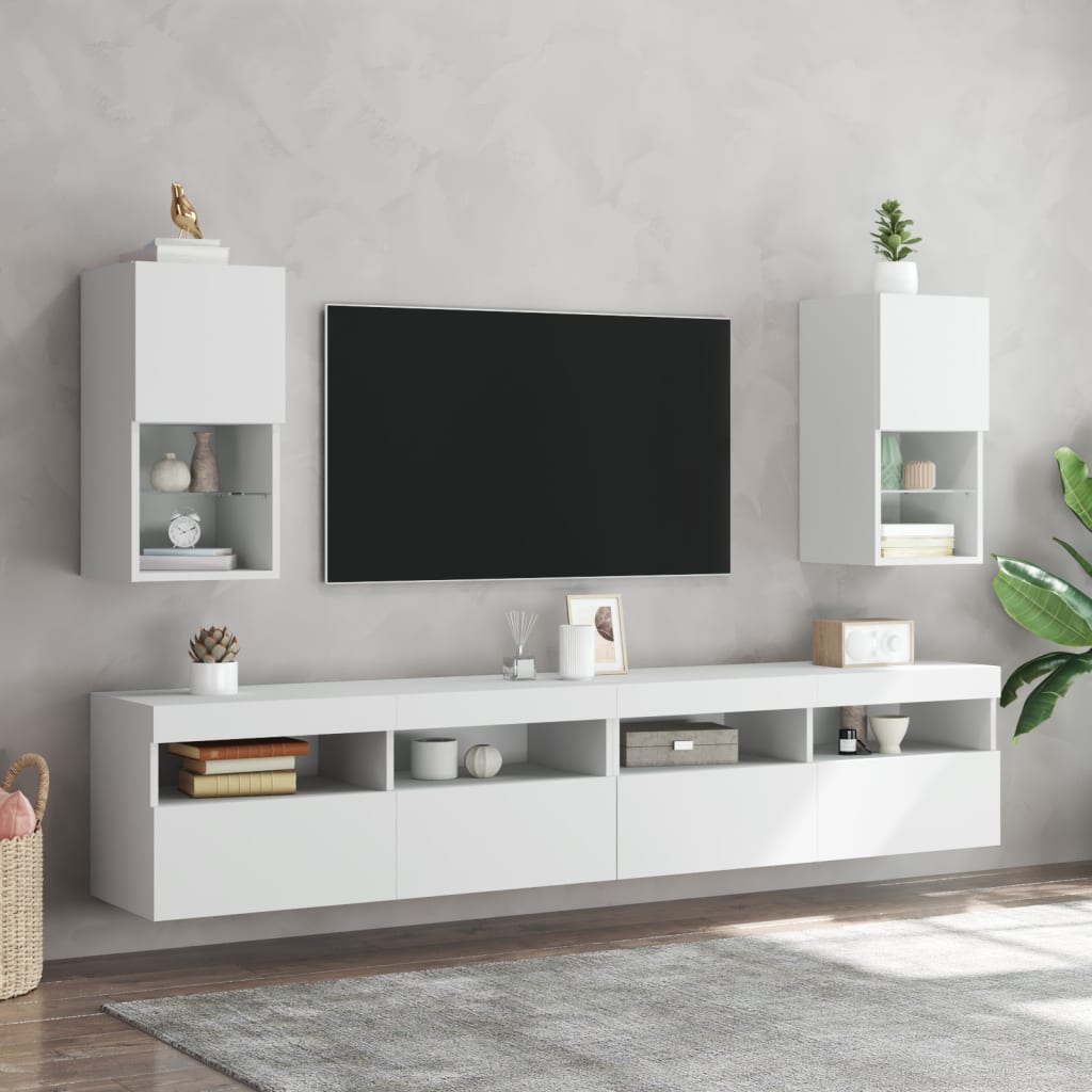 Tv Skříňky S Led Osvětlením 2 Ks Bílé 30,5 X 30 X 60 Cm