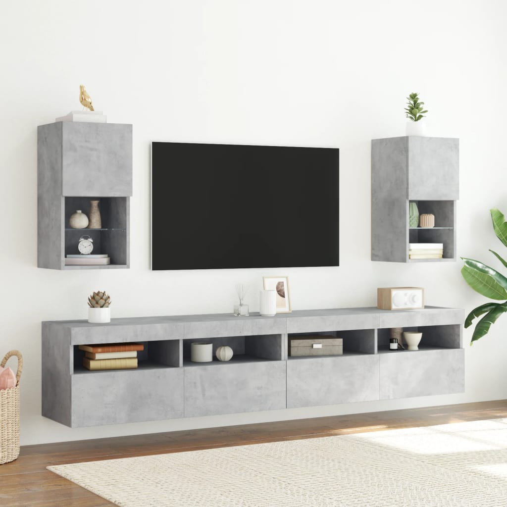 Tv Skříňky S Led Osvětlením 2 Ks Betonově Šedé 30,5X30X60 Cm