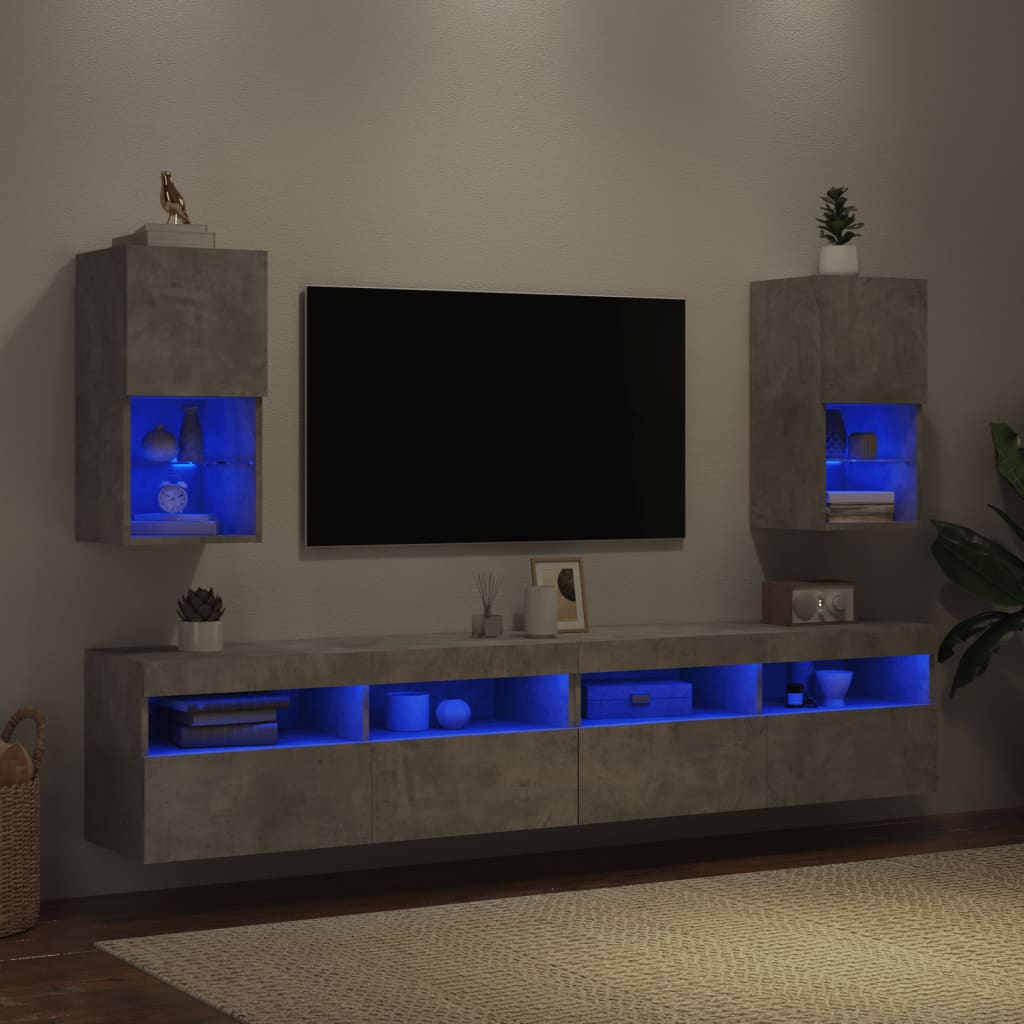Tv Skříňky S Led Osvětlením 2 Ks Betonově Šedé 30,5X30X60 Cm