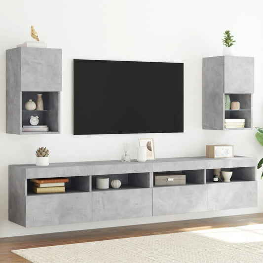 Tv Skříňky S Led Osvětlením 2 Ks Betonově Šedé 30,5X30X60 Cm