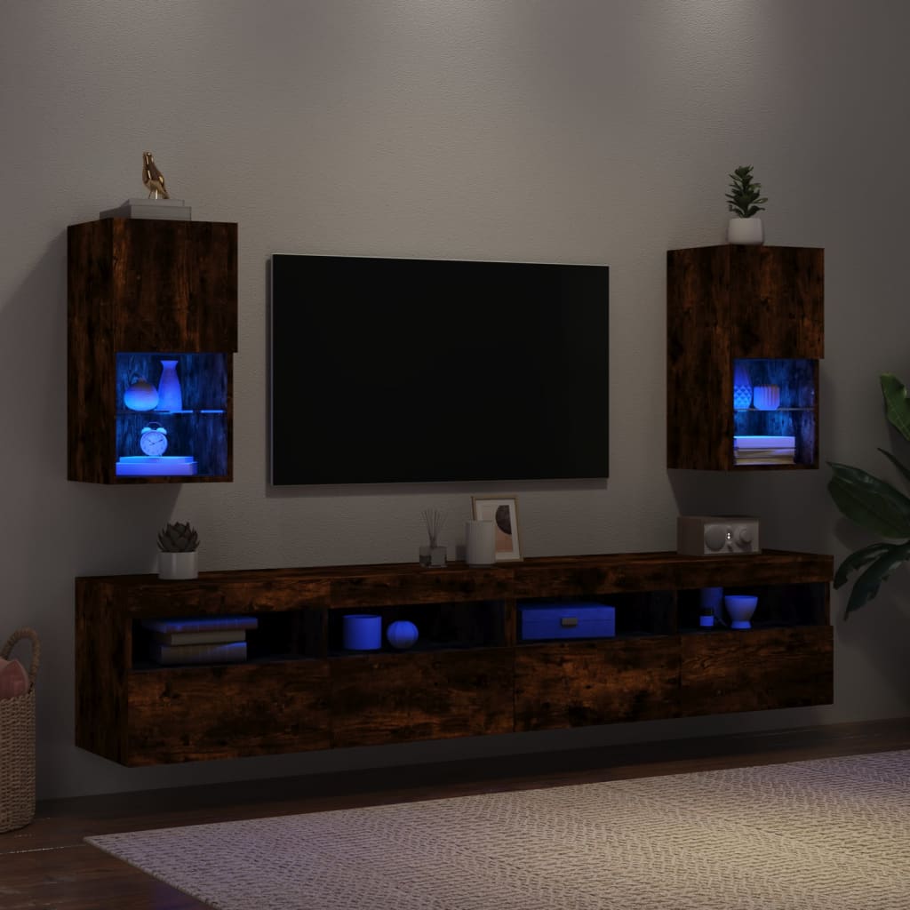 Tv Skříňky S Led Osvětlením 2 Ks Kouřový Dub 30,5 X 30 X 60 Cm