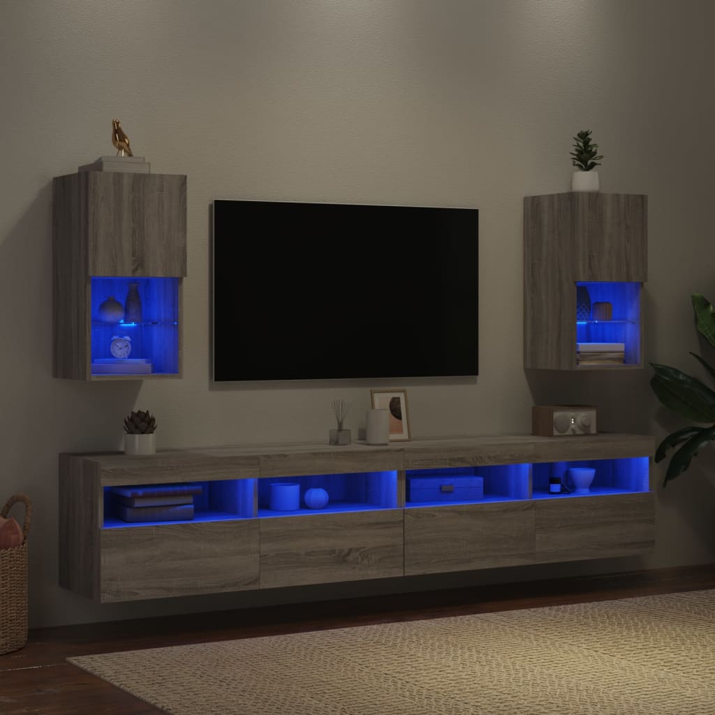 Tv Skříňky S Led Osvětlením 2 Ks Šedé Sonoma 30,5 X 30 X 60 Cm