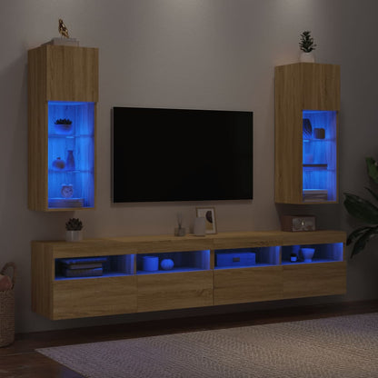 Tv Skříňky S Led Osvětlením 2 Ks Dub Sonoma 30,5 X 30 X 90 Cm
