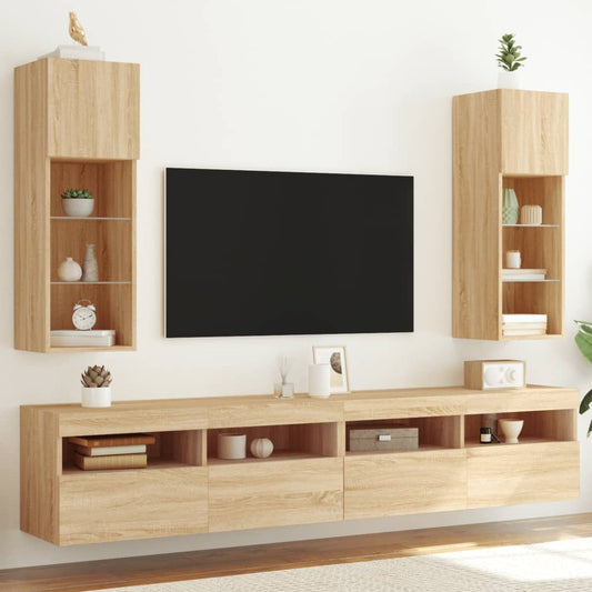 Tv Skříňky S Led Osvětlením 2 Ks Dub Sonoma 30,5 X 30 X 90 Cm