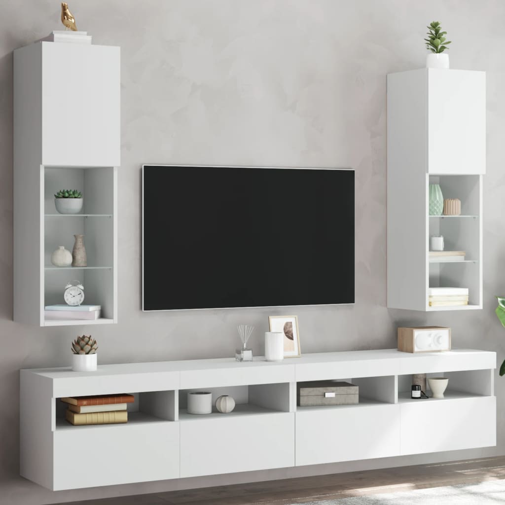 Tv Skříňky S Led Osvětlením 2 Ks Bílé 30,5 X 30 X 102 Cm