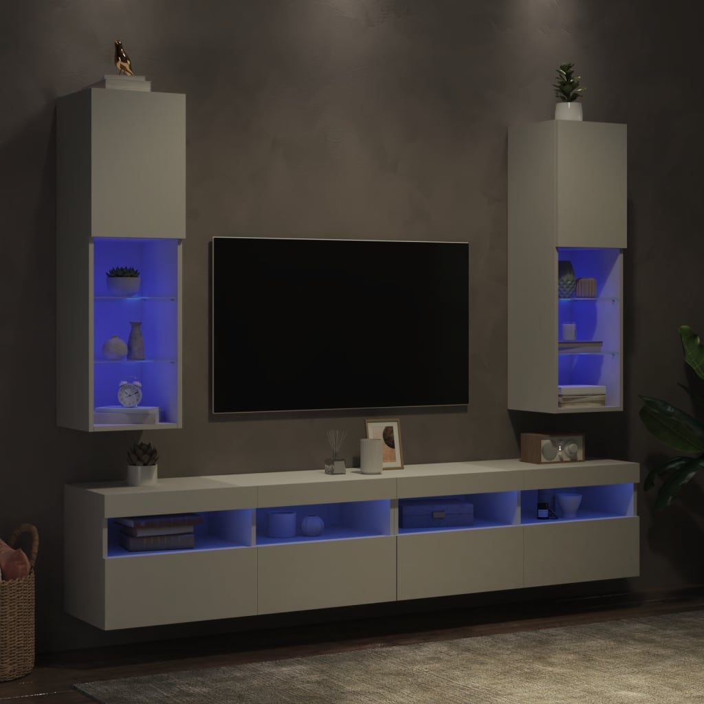 Tv Skříňky S Led Osvětlením 2 Ks Bílé 30,5 X 30 X 102 Cm