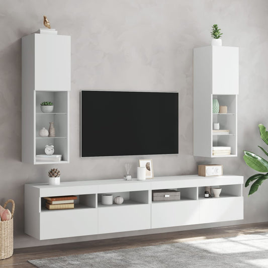 Tv Skříňky S Led Osvětlením 2 Ks Bílé 30,5 X 30 X 102 Cm