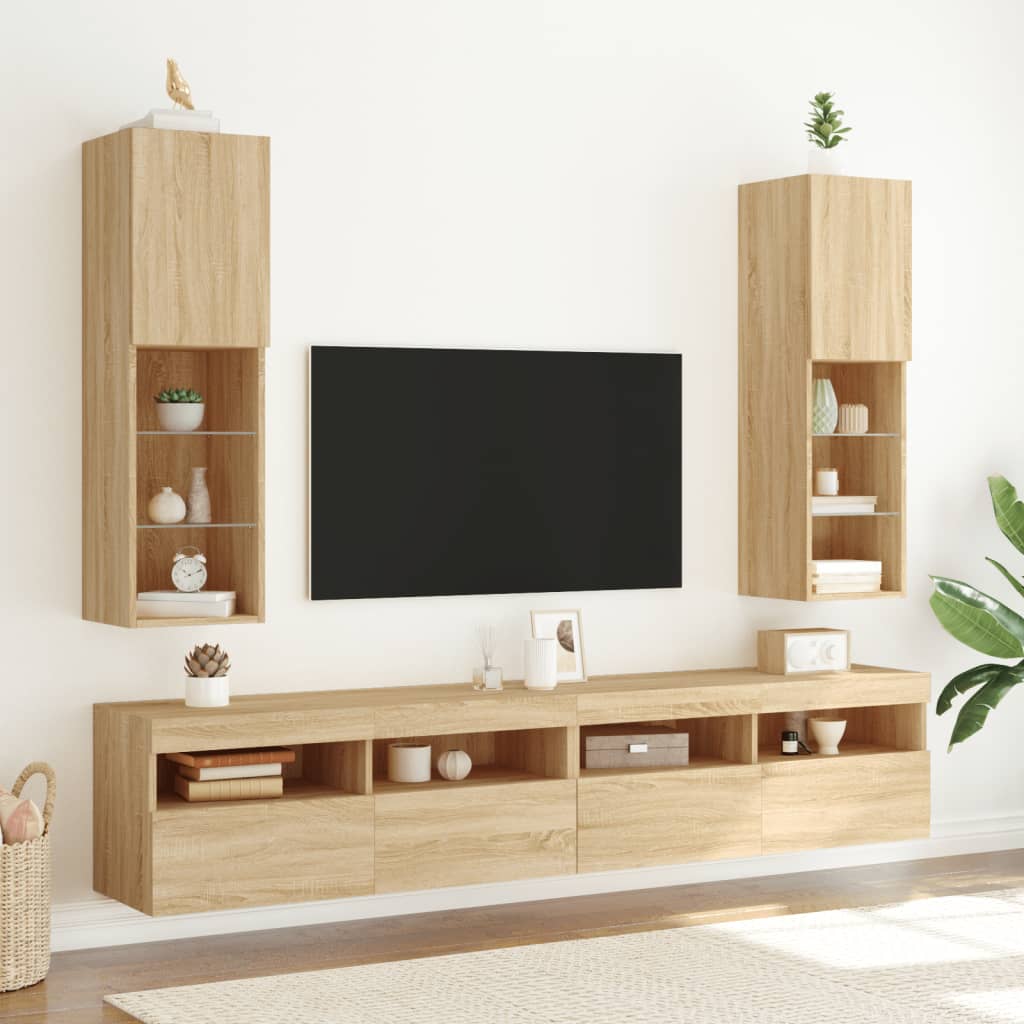 Tv Skříňky S Led Osvětlením 2 Ks Dub Sonoma 30,5 X 30 X 102 Cm