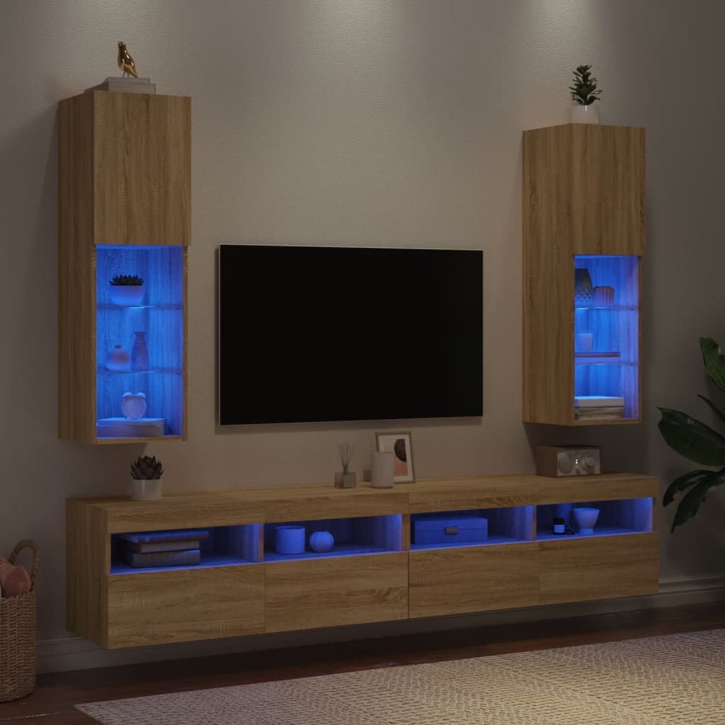 Tv Skříňky S Led Osvětlením 2 Ks Dub Sonoma 30,5 X 30 X 102 Cm
