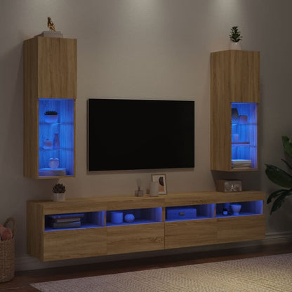 Tv Skříňky S Led Osvětlením 2 Ks Dub Sonoma 30,5 X 30 X 102 Cm