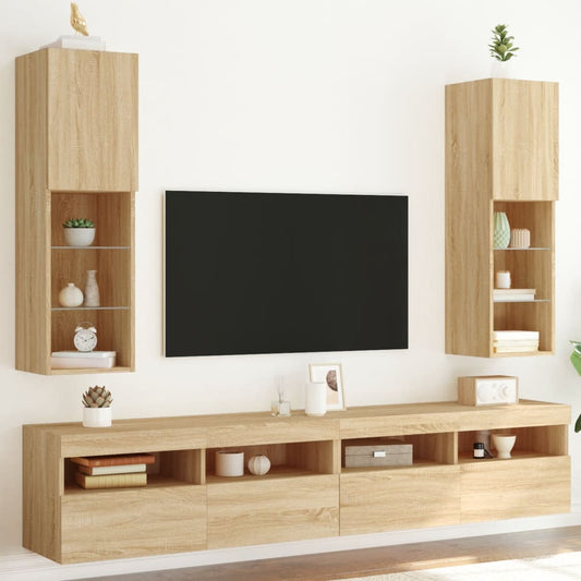 Tv Skříňky S Led Osvětlením 2 Ks Dub Sonoma 30,5 X 30 X 102 Cm