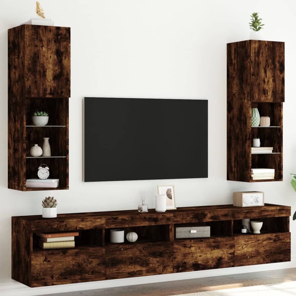 Tv Skříňky S Led Osvětlením 2 Ks Kouřový Dub 30,5 X 30 X 102 Cm