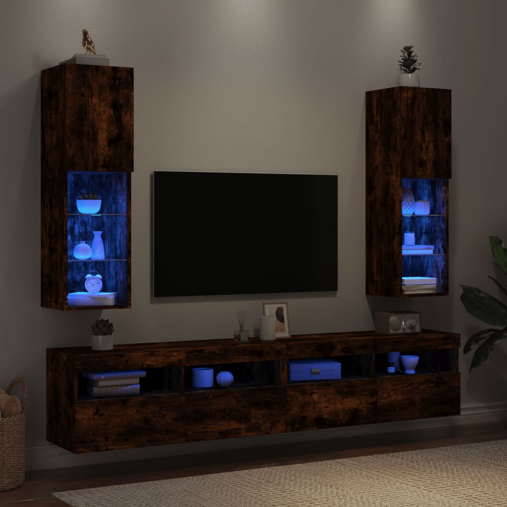 Tv Skříňky S Led Osvětlením 2 Ks Kouřový Dub 30,5 X 30 X 102 Cm
