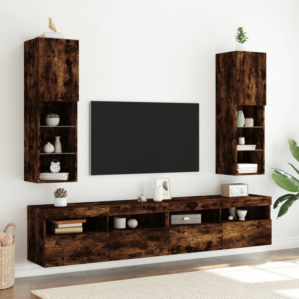 Tv Skříňky S Led Osvětlením 2 Ks Kouřový Dub 30,5 X 30 X 102 Cm